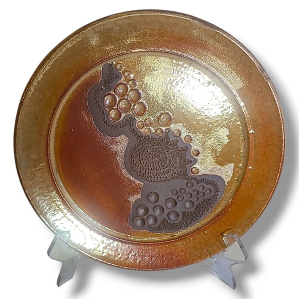 Randy Brodnax Signed Studio Art Pottery‎ Texas Raku Plate Platter Decor 11.5"